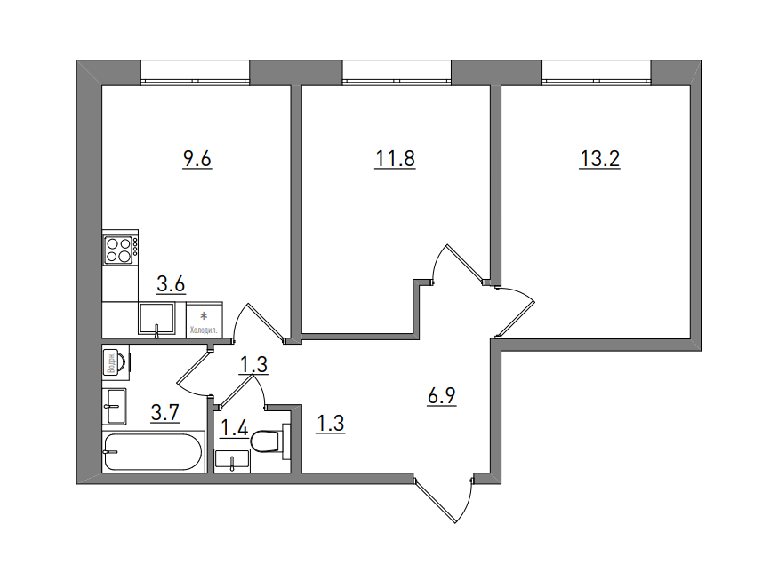 планировка квартиры 53 м2